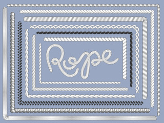 Rope brush. Marine ropes, braided string plait texture knitting rope brushes isolated vector set © Tartila