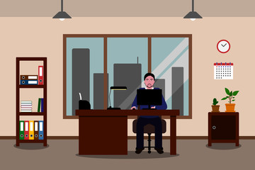 Office interior. Employee workplace. Vector illustration.
