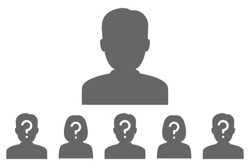 Man and woman silhouettes with question mark on their heads. Election candidate. Vector illustration.