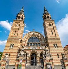 Fototapeta premium Sibiu, Romania - Holy Trinity Cathedral on a sunny summer day in Sibiu, Romania