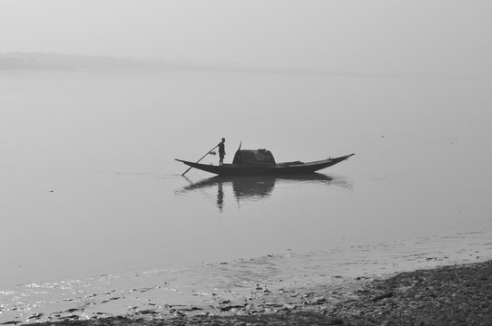 fishing boat on river