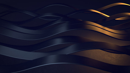 3d render black elegant background with abstract  waves line effect