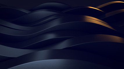 3d render black elegant background with abstract  waves line effect