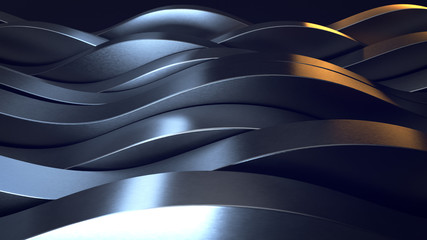 3d render chrome elegant background with abstract  waves line effect