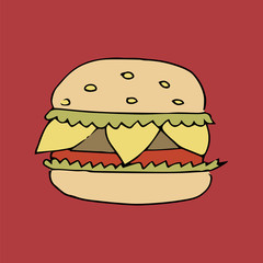 hamburger. fast food.  hand drawn vector illustration