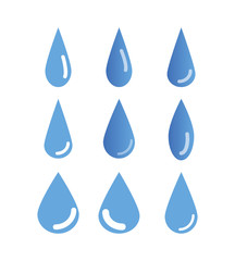 set of water drops isolated on white