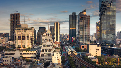 Cityscape of Bangkok city and skyscrapers buildings of Thailand., Panorama landscape of business and financial center of Thailand., Beautiful scene of urban town and travel destination of tourist.