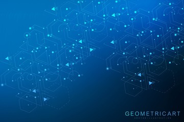 Geometric abstract background with connected line and dots. Structure molecule and communication. Big Data Visualization. Medical, technology, science background. Vector illustration.