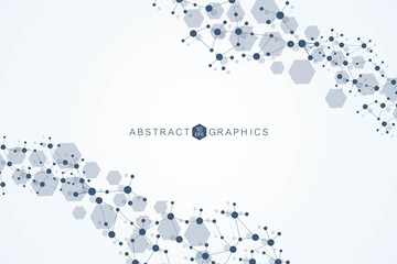 Geometric abstract background with connected line and dots. Structure molecule and communication. Scientific concept for your design. Medical, technology, science background. Vector illustration.