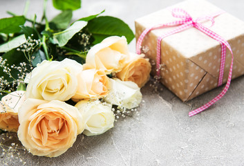 Roses and gift box