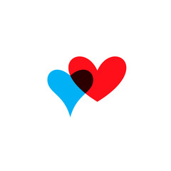 Hearts icon blue and red on white