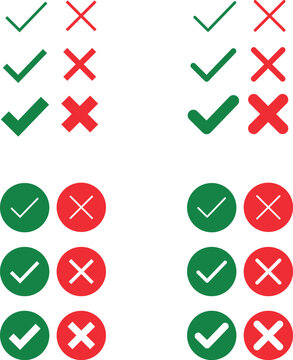 Set of Do and Don't vector icons. Check tick and cross icons. Modern flat illustration. Filled rounded icons in circles for your project.