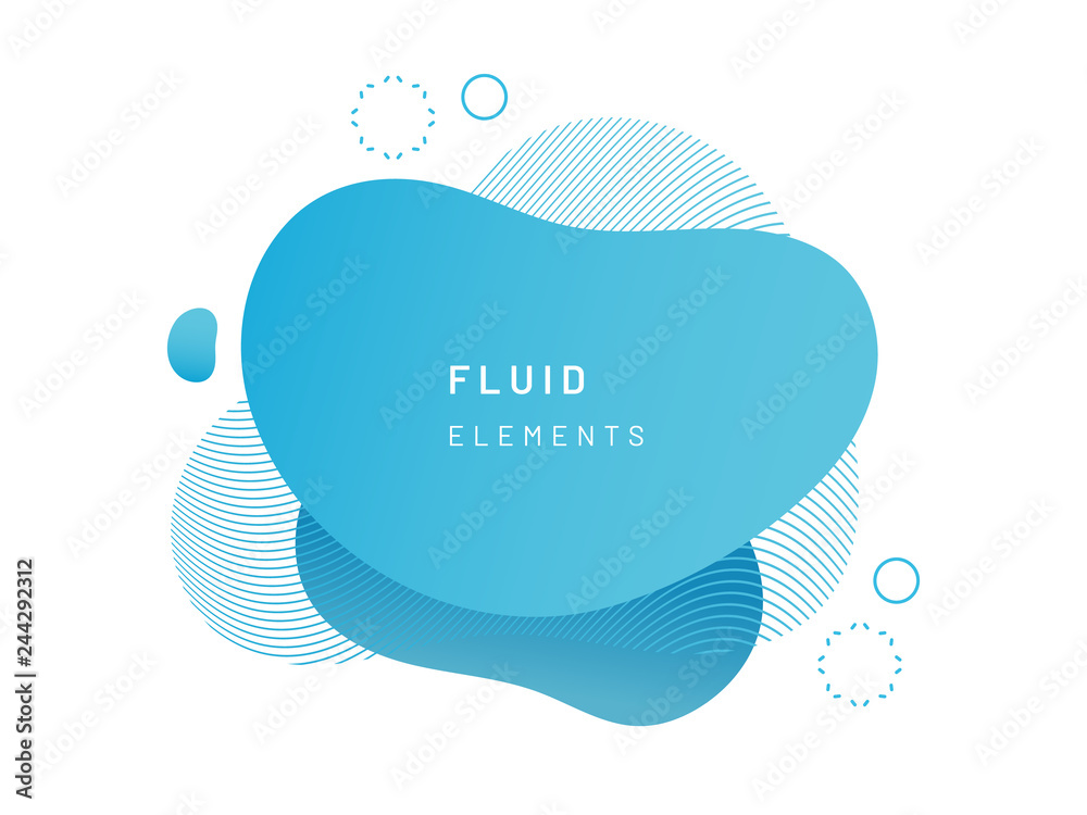 Poster blue fluid blob for card background. azure liquid stain in dynamic color. free geometrical shape for