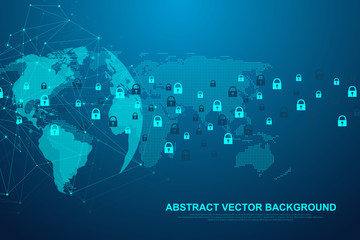 Futuristic abstract background blockchain technology. Global internet network connection. Peer to peer network business concept. Global cryptocurrency blockchain vector banner. Wave flow