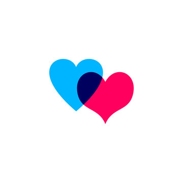 Hearts icon blue and pink on white