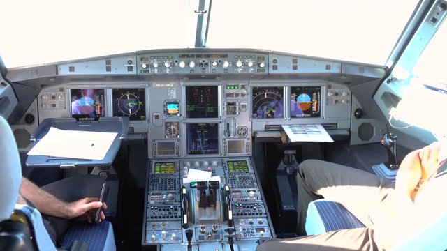Inside Cockpit of Commercial Passenger Airplane