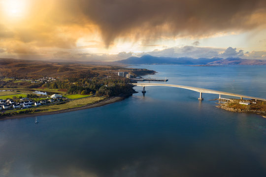 Isle Of Skye Bridge Aerial View Of Scotland, UK