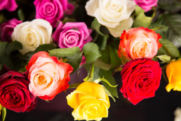 Bouquet of roses on a black background for valentine's day