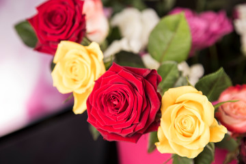 Fototapeta premium Bouquet of roses on a black background for valentine's day.