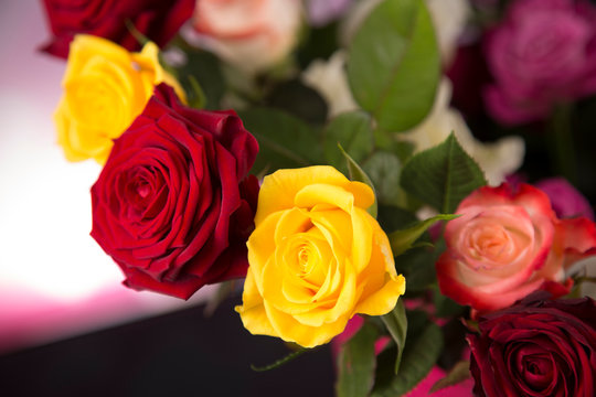 Bouquet of roses on a black background for valentine's day.