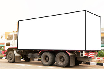 container trucks Logistic by Cargo truck on the road .empty white billboard .Blank space for text and images.