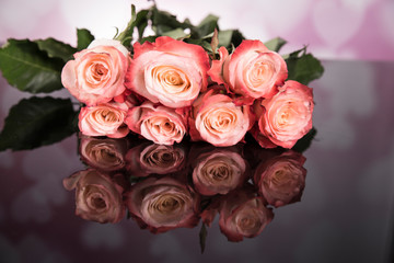 Bouquet of haber roses on a black background. Valentine's Day