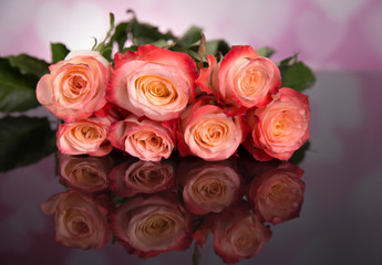 Bouquet of haber roses on a black background. Valentine's Day