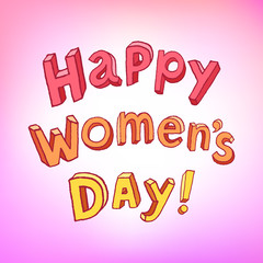 Woman Day text design. Joyful Children letters. Vector illustration of Woman Day greeting design in pink colors