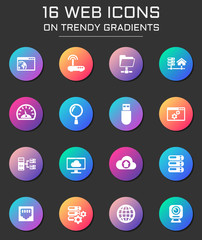 hosting provider icon set. hosting provider web icons on round trendy gradients