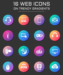 hi tech icon set. hi tech web icons on round trendy gradients