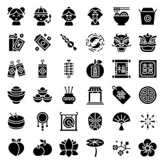 Chinese lunar new year icon with Chinese alphabet of Fu and Xi, meaning luck and Double Happiness. filled icon