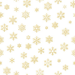 Merry Christmas holiday decoration effect. Golden snowflake seamless pattern. EPS 10