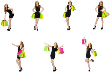 Fototapeta premium Young woman wth bags in shopaholic concept 