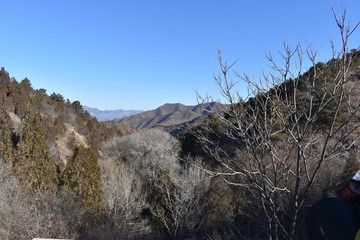 Mountainous landscape at the Great Wall in Jinshanling in winter near Beijing in China