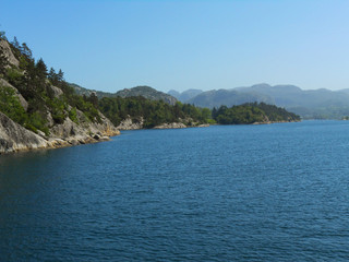 Norwegian fjord and mountains in summer. Lysefjord, Rogaland, Norway