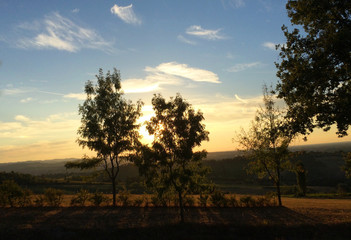 Sunset time, landscapes with the hills around the city of Bologna, Italy