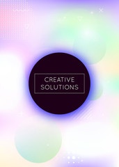 Dynamic shape background with liquid fluid. Holographic bauhaus gradient with memphis elements.