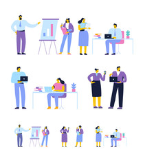 Office people. Business meeting. Teamwork. Business people working together.Cartoon Flat style characters.
