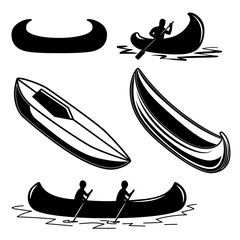 Set of canoe icons. Design element for logo, label, emblem, sign, badge.