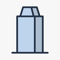 Isometric Skyscraper Business Building with Clouds Street View. Vector Flat Line Stroke Icon.