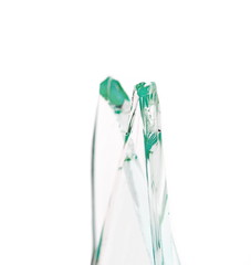 Broken blade glass texture and background, isolated on white, cracked window effect, clipping path and macro