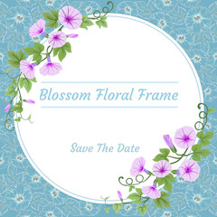 Blossom flowers in cilcle frames invitation card.