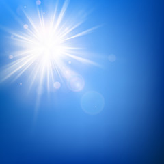 Fototapeta na wymiar Summer blue sky template and hot summer sun rays burst with lens flare. EPS 10