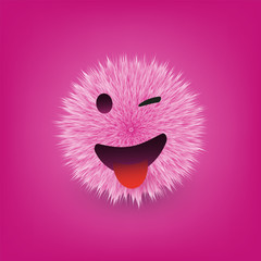 Smiling and Winking Emoji with Stuck Out Tongue - Furry Happy Emoticon on Purple Background - Vector Design 