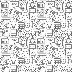 Fototapeta na wymiar Education and science seamless pattern with icons in thin line style