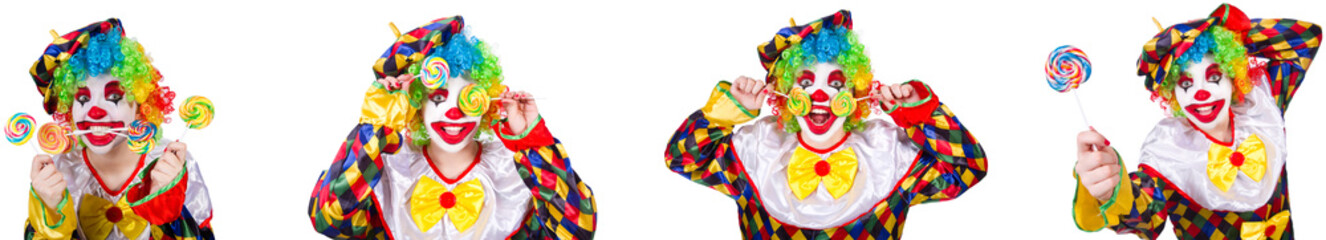 Funny male clown with lollipop 