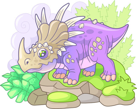 cartoon cute prehistoric dinosaur styracosaurus, funny illustration