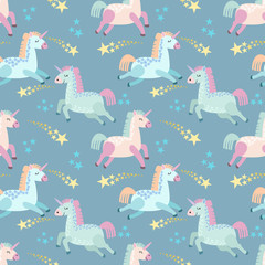 Cute cartoon unicorn with star seamless pattern