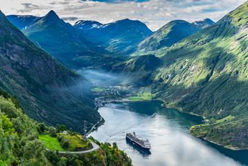 Fototapeta na wymiar Norway, panorama view on Geiranger bay