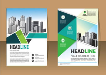 Brochure template layout, cover design annual report, magazine, flyer or booklet in A4 with blue geometric shapes on polygonal background